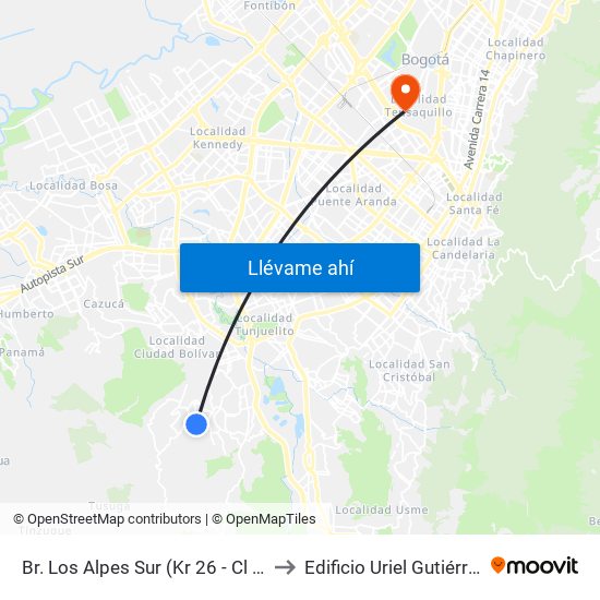 Br. Los Alpes Sur (Kr 26 - Cl 75 Bis Sur) to Edificio Uriel Gutiérrez (861) map