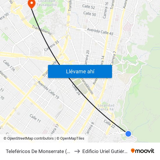 Teleféricos De Monserrate (Ac 20 - Ak 1) to Edificio Uriel Gutiérrez (861) map