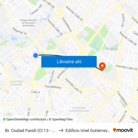 Br. Ciudad Favidi (Cl 13 - Kr 79a) to Edificio Uriel Gutiérrez (861) map