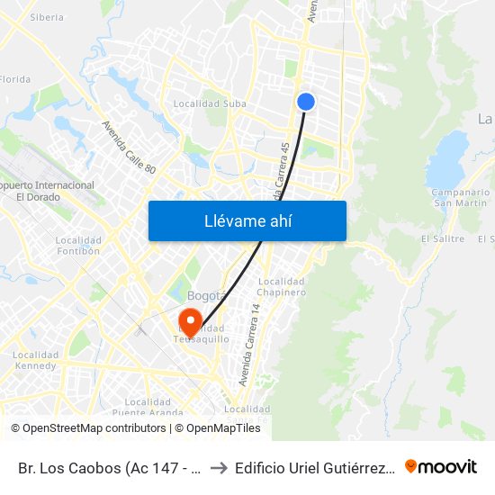 Br. Los Caobos (Ac 147 - Ak 19) to Edificio Uriel Gutiérrez (861) map