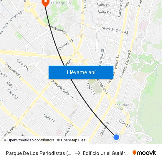 Parque De Los Periodistas (Kr 4 - Cl 17) to Edificio Uriel Gutiérrez (861) map