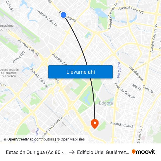 Estación Quirigua (Ac 80 - Kr 94) to Edificio Uriel Gutiérrez (861) map