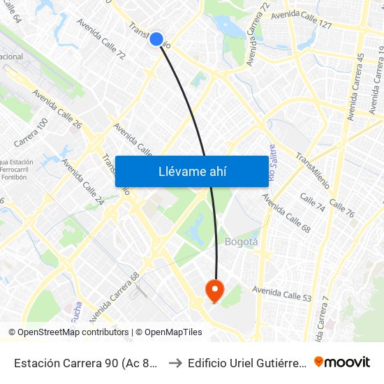 Estación Carrera 90 (Ac 80 - Kr 90) to Edificio Uriel Gutiérrez (861) map