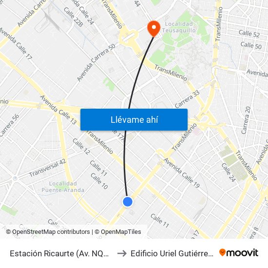 Estación Ricaurte (Av. NQS - Cl 10) to Edificio Uriel Gutiérrez (861) map