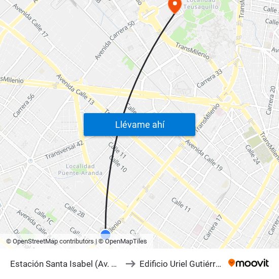 Estación Santa Isabel (Av. NQS - Cl 2) to Edificio Uriel Gutiérrez (861) map