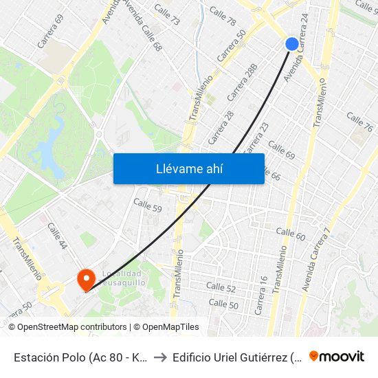 Estación Polo (Ac 80 - Kr 27) to Edificio Uriel Gutiérrez (861) map