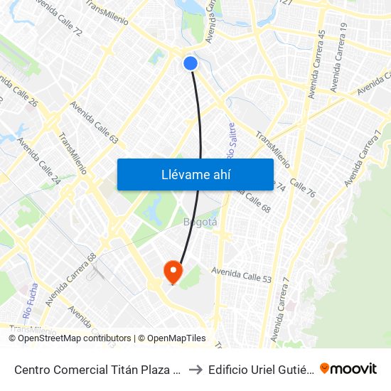 Centro Comercial Titán Plaza (Ac 80 - Kr 69t) to Edificio Uriel Gutiérrez (861) map