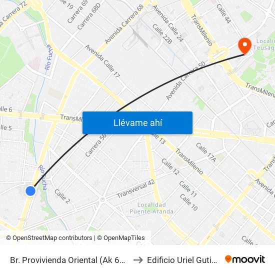 Br. Provivienda Oriental (Ak 68 - Cl 11 Sur) (A) to Edificio Uriel Gutiérrez (861) map