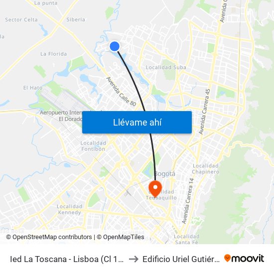 Ied La Toscana - Lisboa (Cl 132 - Kr 145a) to Edificio Uriel Gutiérrez (861) map