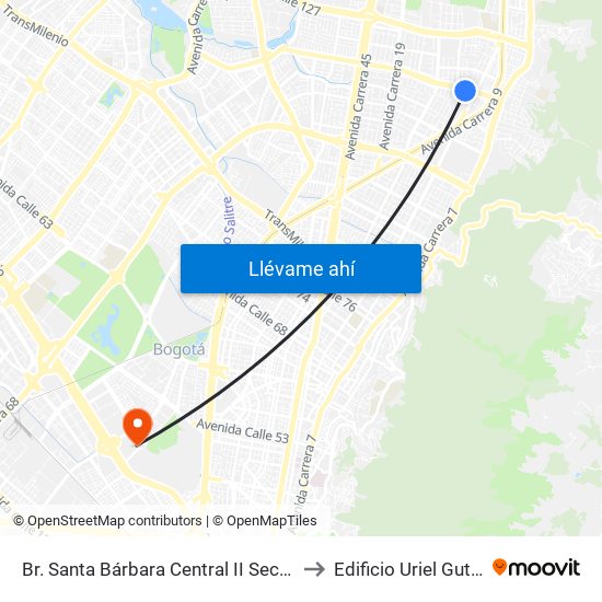 Br. Santa Bárbara Central II Sector (Ac 116 - Kr 11a) to Edificio Uriel Gutiérrez (861) map