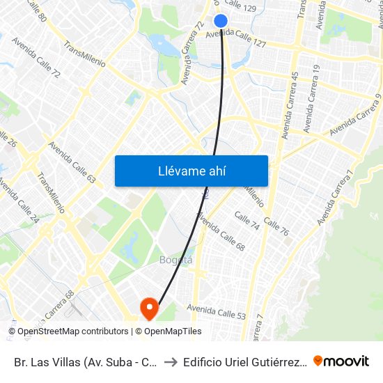 Br. Las Villas (Av. Suba - Cl 127d) to Edificio Uriel Gutiérrez (861) map