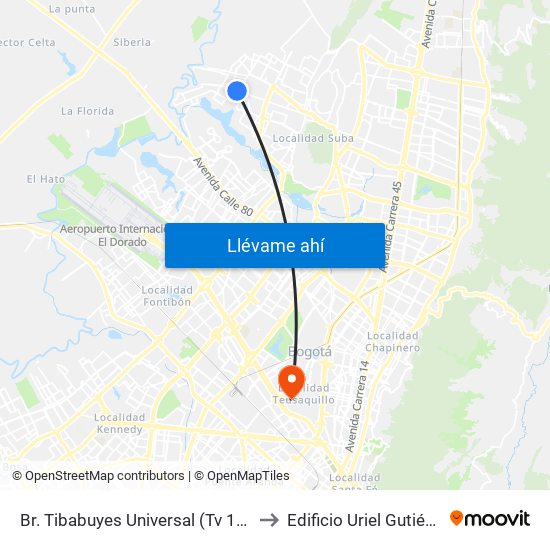 Br. Tibabuyes Universal (Tv 127 - Dg 138c) to Edificio Uriel Gutiérrez (861) map