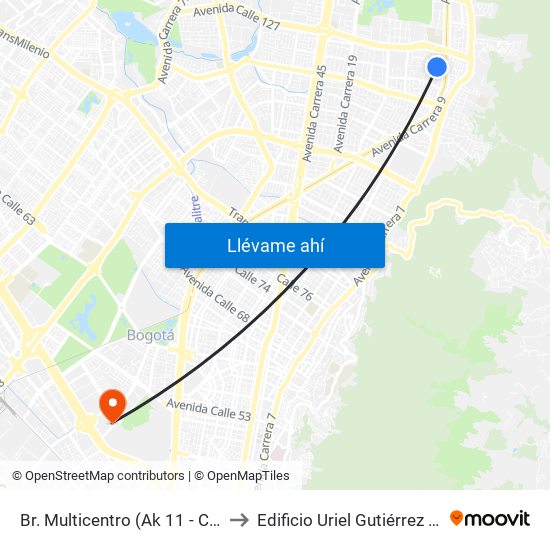 Br. Multicentro (Ak 11 - Cl 123) to Edificio Uriel Gutiérrez (861) map