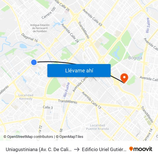 Uniagustiniana (Av. C. De Cali - Cl 11a) (A) to Edificio Uriel Gutiérrez (861) map