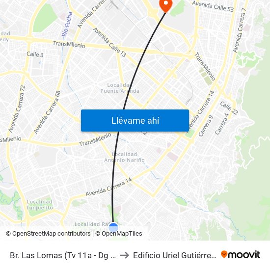 Br. Las Lomas (Tv 11a - Dg 38g Sur) to Edificio Uriel Gutiérrez (861) map