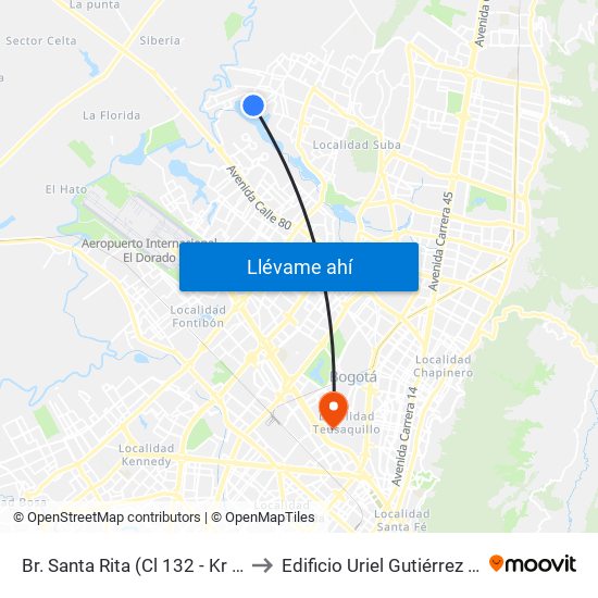 Br. Santa Rita (Cl 132 - Kr 132a) to Edificio Uriel Gutiérrez (861) map