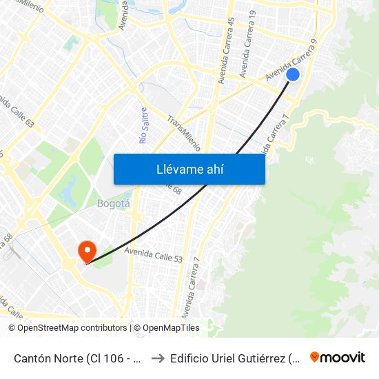 Cantón Norte (Cl 106 - Kr 8) to Edificio Uriel Gutiérrez (861) map