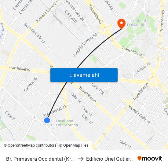 Br. Primavera Occidental (Kr 41a - Cl 3c) to Edificio Uriel Gutiérrez (861) map