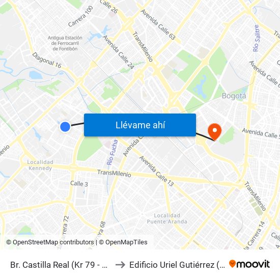 Br. Castilla Real (Kr 79 - Cl 10) to Edificio Uriel Gutiérrez (861) map