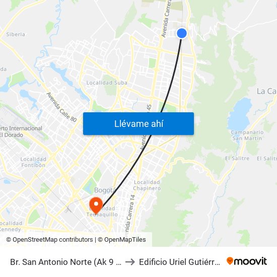 Br. San Antonio Norte (Ak 9 - Cl 185b) to Edificio Uriel Gutiérrez (861) map