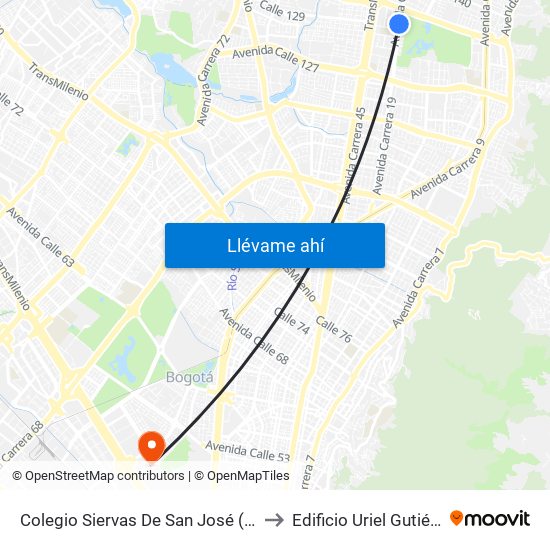 Colegio Siervas De San José (Ak 19 - Cl 131) to Edificio Uriel Gutiérrez (861) map