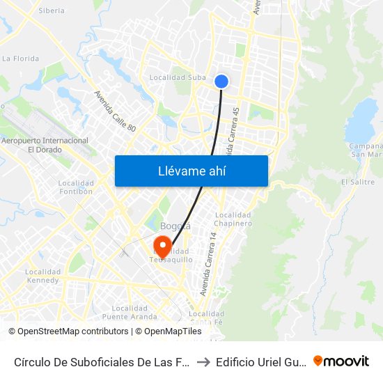 Círculo De Suboficiales De Las FF.MM. (Ac 138 - Kr 56) to Edificio Uriel Gutiérrez (861) map