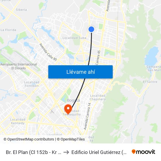 Br. El Plan (Cl 152b - Kr 58) to Edificio Uriel Gutiérrez (861) map