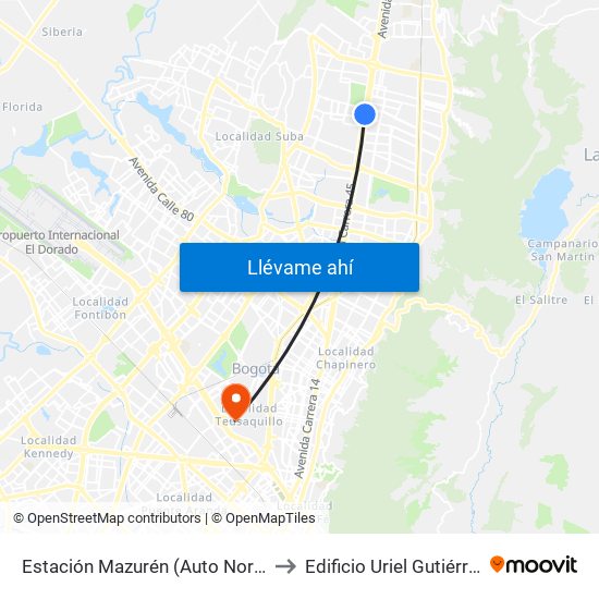 Estación Mazurén (Auto Norte - Cl 152) to Edificio Uriel Gutiérrez (861) map