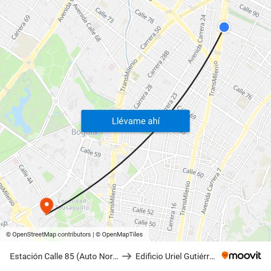 Estación Calle 85 (Auto Norte - Cl 85) to Edificio Uriel Gutiérrez (861) map