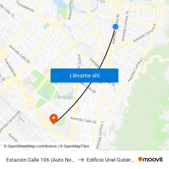 Estación Calle 106 (Auto Norte - Cl 105) to Edificio Uriel Gutiérrez (861) map