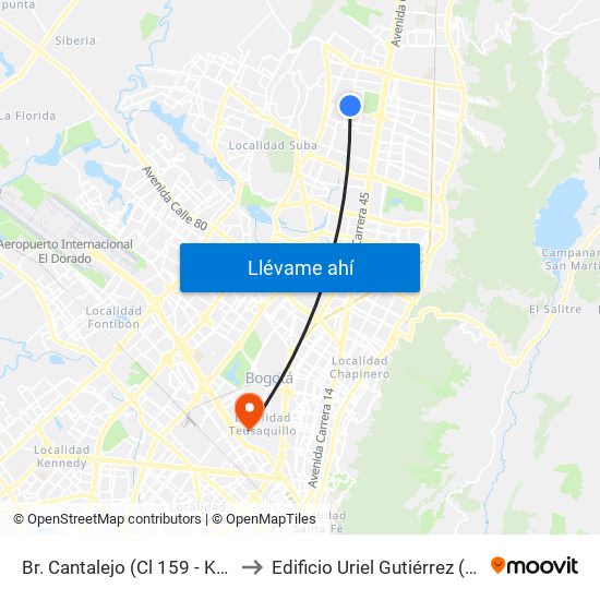 Br. Cantalejo (Cl 159 - Kr 55) to Edificio Uriel Gutiérrez (861) map