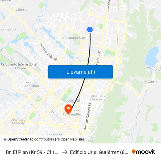 Br. El Plan (Kr 59 - Cl 152) to Edificio Uriel Gutiérrez (861) map