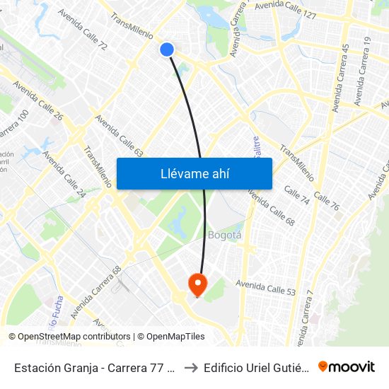 Estación Granja - Carrera 77 (Kr 81 - Cl 78) to Edificio Uriel Gutiérrez (861) map