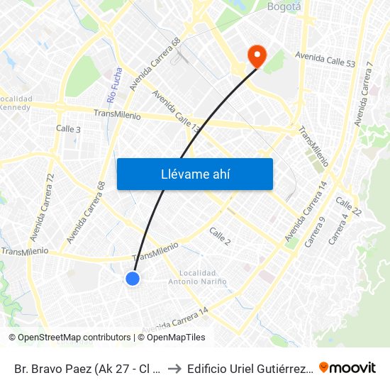 Br. Bravo Paez (Ak 27 - Cl 35 Sur) to Edificio Uriel Gutiérrez (861) map