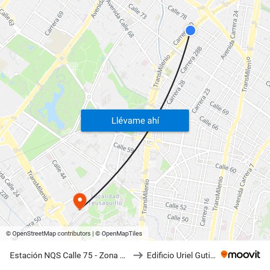 Estación NQS Calle 75 - Zona M (Av NQS - Cl 76) to Edificio Uriel Gutiérrez (861) map