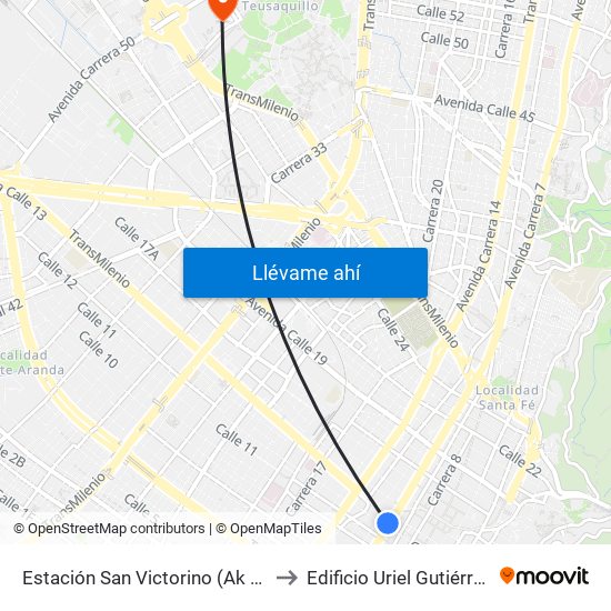 Estación San Victorino (Ak 10 - Cl 12) to Edificio Uriel Gutiérrez (861) map