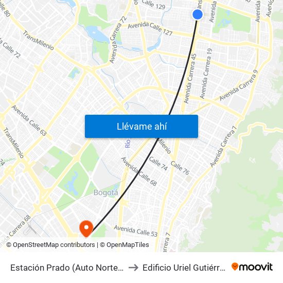 Estación Prado (Auto Norte - Cl 128a) to Edificio Uriel Gutiérrez (861) map