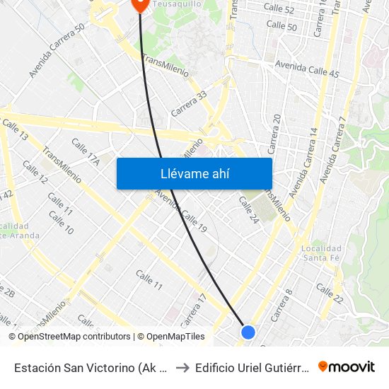 Estación San Victorino (Ak 10 - Cl 12) to Edificio Uriel Gutiérrez (861) map