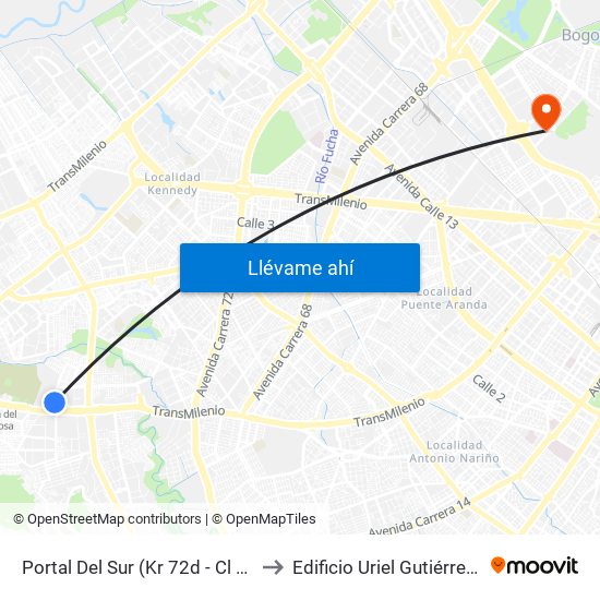 Portal Del Sur (Kr 72d - Cl 57k Sur) to Edificio Uriel Gutiérrez (861) map