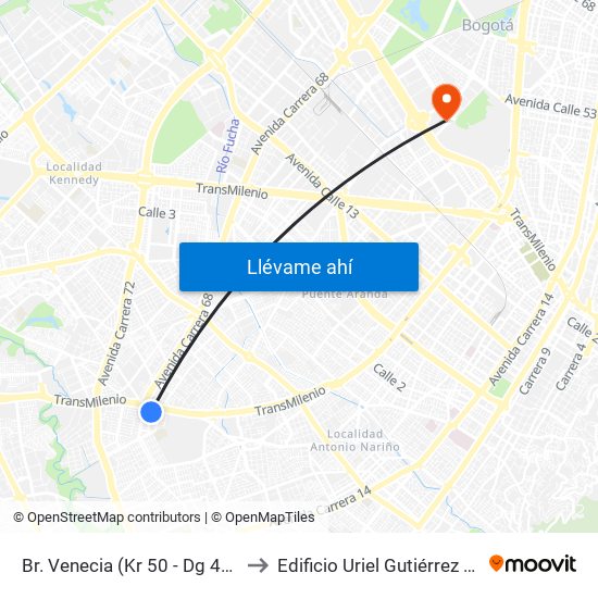 Br. Venecia (Kr 50 - Dg 45 Sur) to Edificio Uriel Gutiérrez (861) map