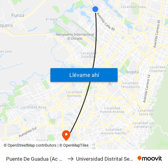 Puente De Guadua (Ac 80 - Kr 119) (A) to Universidad Distrital Sede Tecnológica map