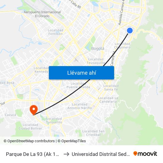 Parque De La 93 (Ak 11 - Cl 93a) (B) to Universidad Distrital Sede Tecnológica map