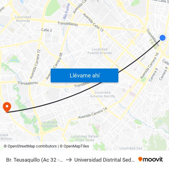 Br. Teusaquillo (Ac 32 - Av. Caracas) to Universidad Distrital Sede Tecnológica map