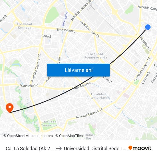 Cai La Soledad (Ak 24 - Cl 40) to Universidad Distrital Sede Tecnológica map