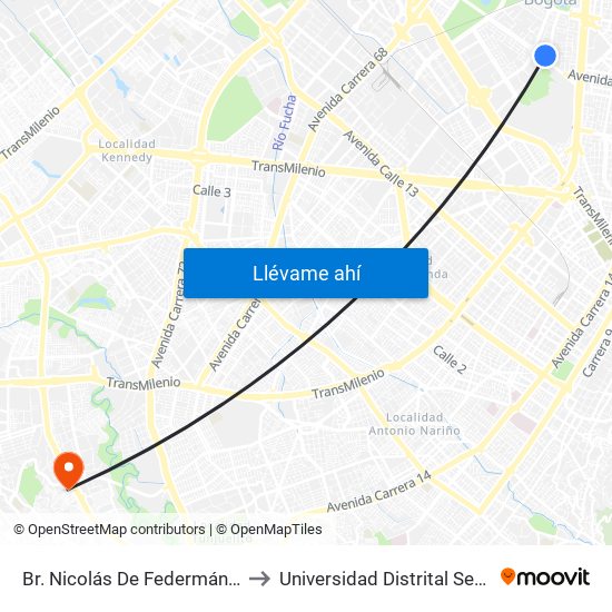 Br. Nicolás De Federmán (Ac 53 - Kr 46) to Universidad Distrital Sede Tecnológica map