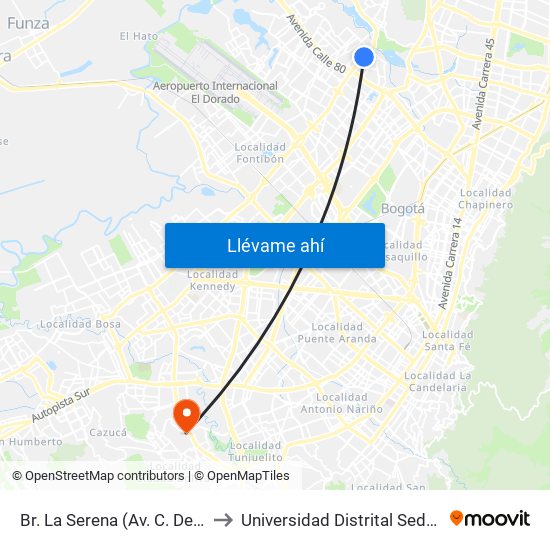 Br. La Serena (Av. C. De Cali - Ac 90) to Universidad Distrital Sede Tecnológica map