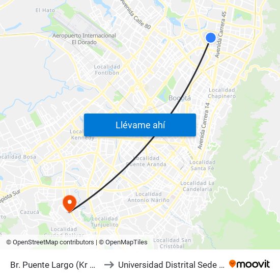 Br. Puente Largo (Kr 53 - Cl 107) to Universidad Distrital Sede Tecnológica map