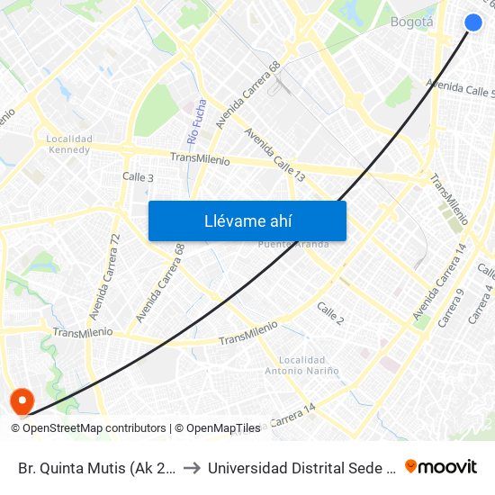 Br. Quinta Mutis (Ak 24 - Cl 63c) to Universidad Distrital Sede Tecnológica map