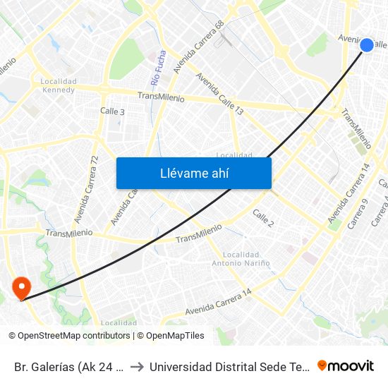 Br. Galerías (Ak 24 - Cl 52) to Universidad Distrital Sede Tecnológica map