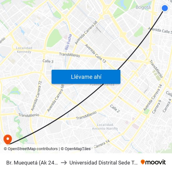 Br. Muequetá (Ak 24 - Cl 63c) to Universidad Distrital Sede Tecnológica map